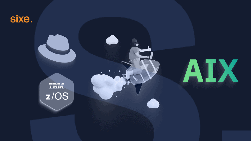 logos AIX Red hat y z/os sobre logo de sixe. Migrar a aix
